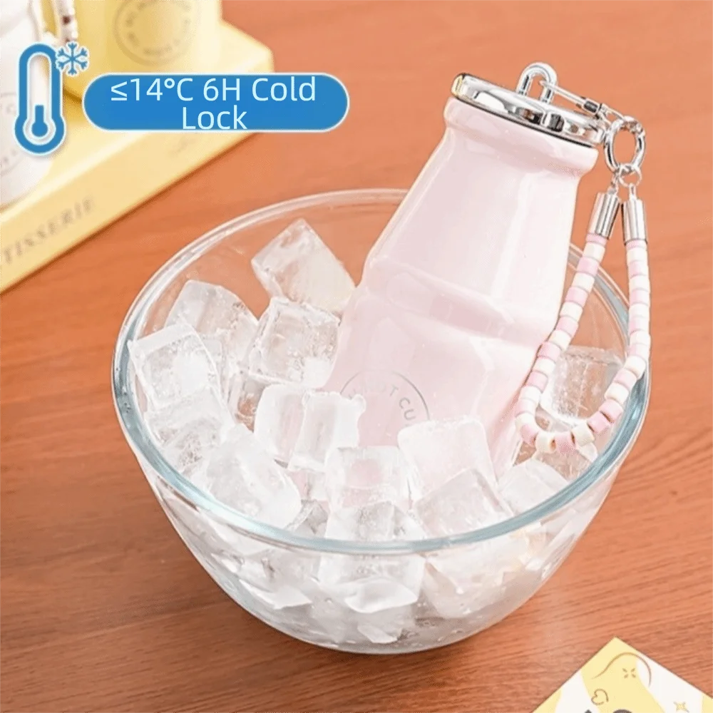 280ML Milk Coffee Cup Leak Proof with Hanging Chain Stainless Steel Pocket Cup Macaron Color Insulated Water Bottle