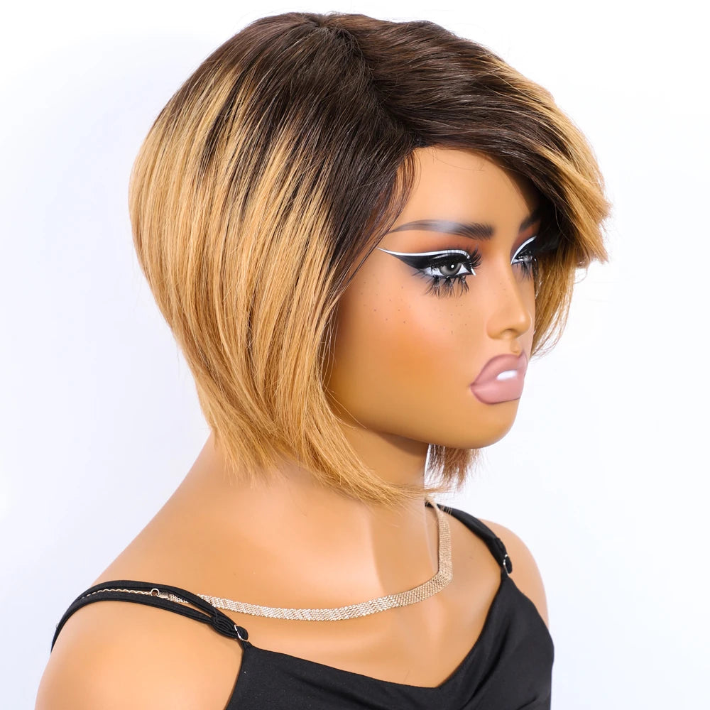 Lekker Blonde Short Pixie Cut Side Part Straight Bob 100% Human Hair Wig For Women Brazilian Remy Hair Color Full Machine Made