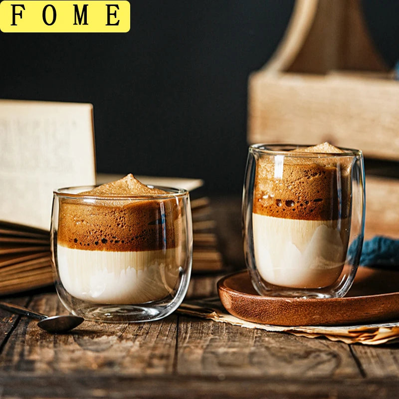 2/4pcs Glass Coffee Cup Set Double Walled Glass Mug Heat-resistant Milk Espresso Cup Cappuccino Mug Juice Tea Cup 240/300ML
