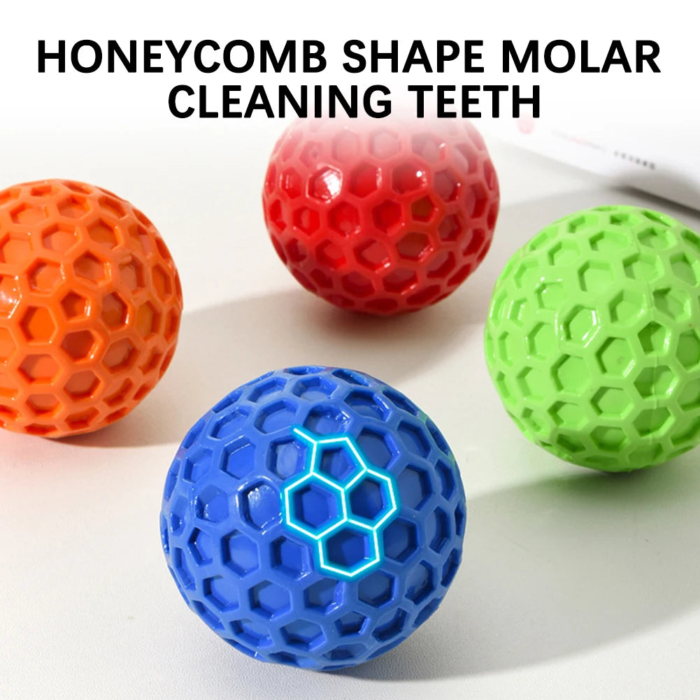65mm New Dog Toys Bite Resistant Interactive Throwing Sound Honeycomb Balls Natural Rubber Teething Clean Teeth Pet Toys