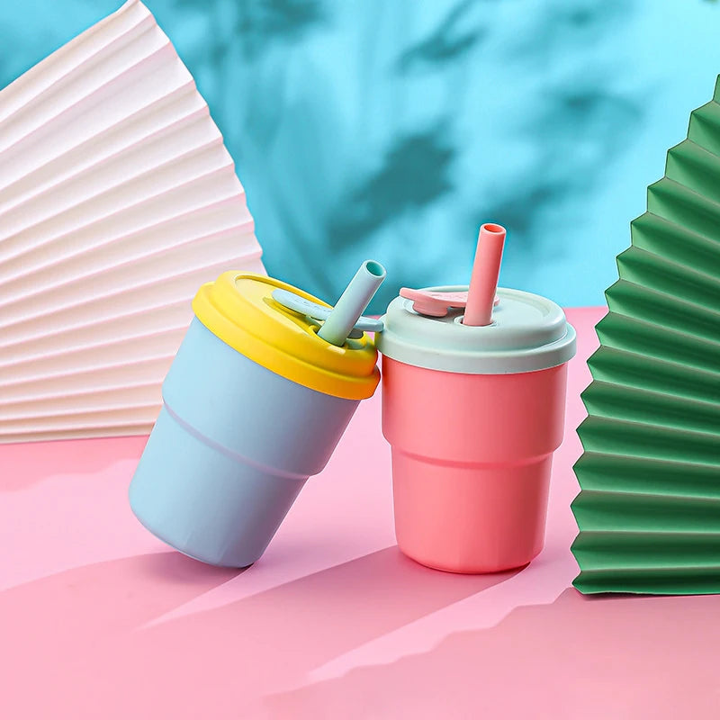 400ml Coffee Mug With Lid Straw Silicone Cold Juice Milk Tea Mug Leak-Proof Drinking Water Bottles Portable Travel Cup