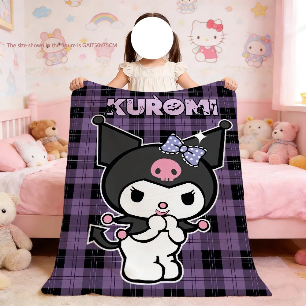 Cute cartoon K-Kuromi Blanket For Soft Throw Blanket for Picnic Bed Sofa Home Bedroom Cozy Warm Comfortable