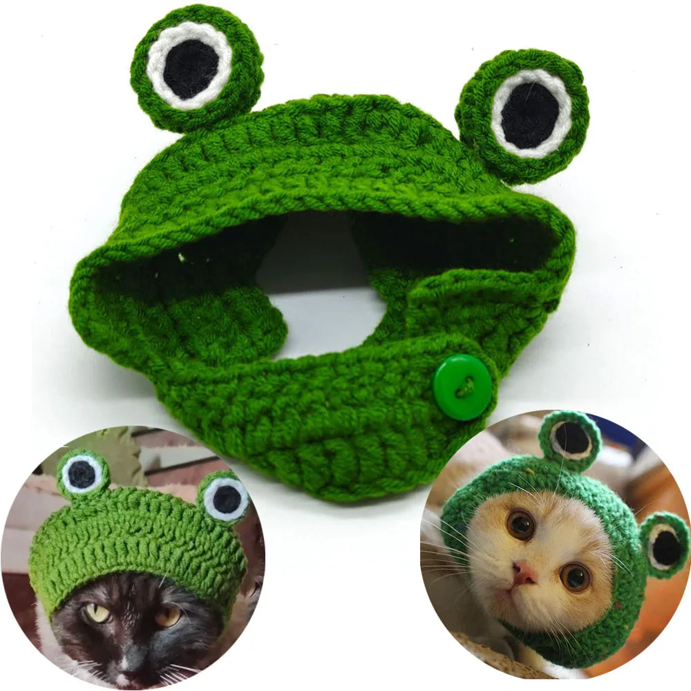 Pet Costume Hats Cat Dog Cartoon Headband Crochet Hat Knitted Cap Big Eye Frog Christmas Party Cosplay for Kitten Puppy Birthday