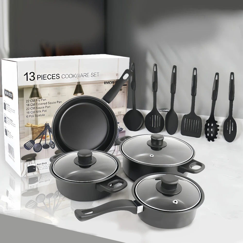 12-Piece Non-Stick Cookware Set Deep Frying Pan with Lid Milk Pot Maifan Stone Frying Pan Stackable Pot Set for All Hob