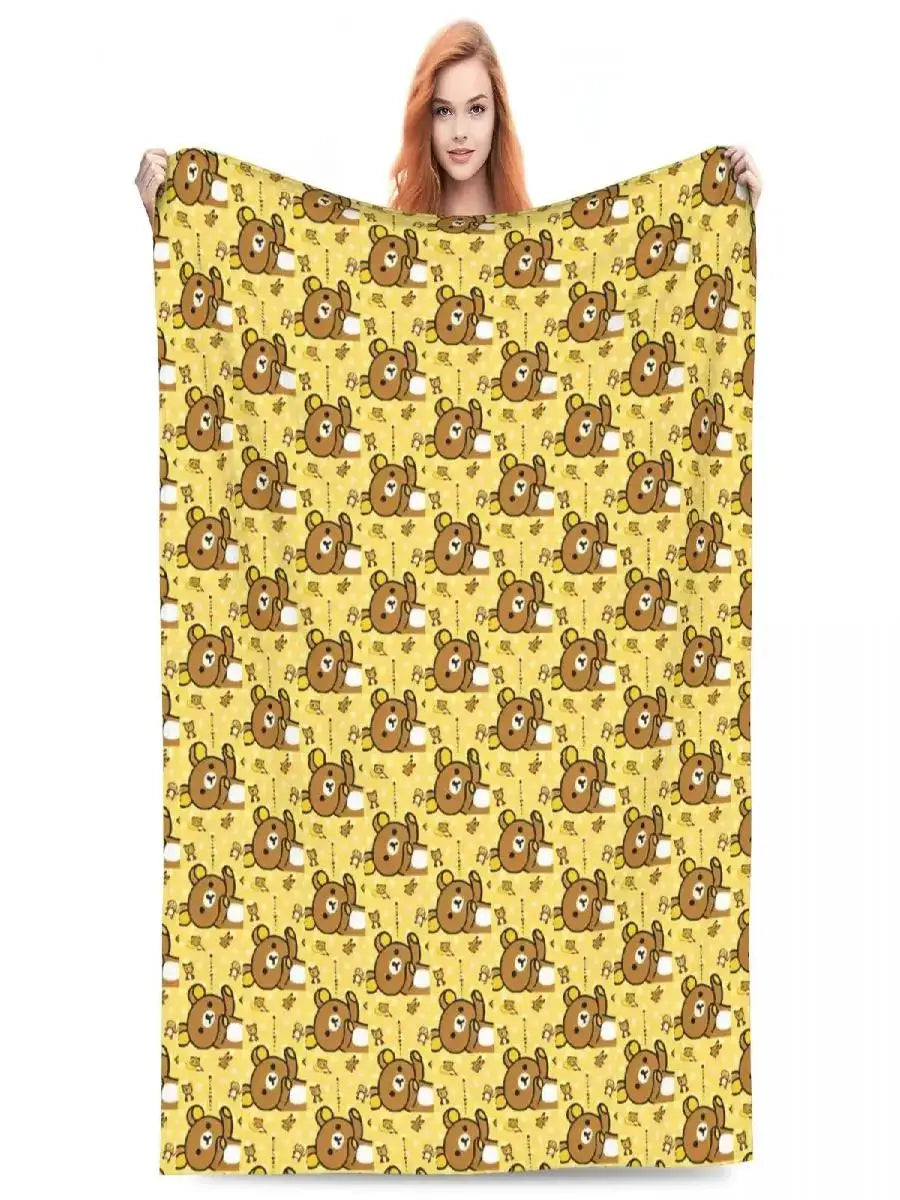 Super Warm Rilakkuma Cartoon Plush Throw Blanket for Bed Cover Home Decor and Picnic Flannel Bedspread