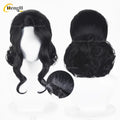 In Stock Anime Kibutsuji Muzan Female Short 38cm Black With Bun Cosplay Wig Heat Resistant Synthetic Hair Halloween Party Wigs