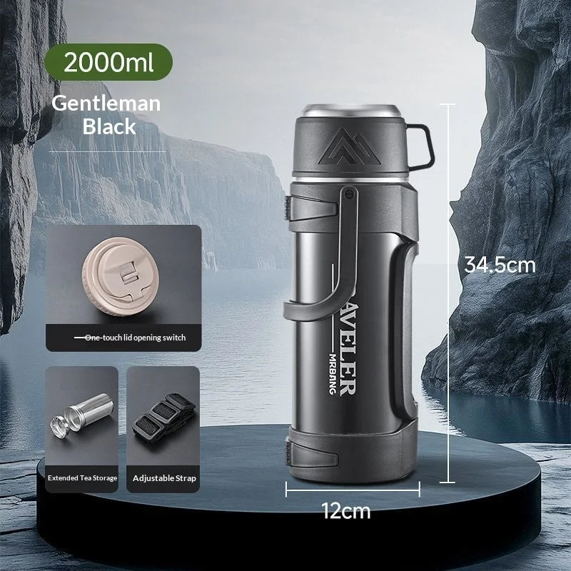 Double Wall Vacuum Insulated Water Bottle 1L 316 Stainless Steel Large Capacity with Handle Leak Proof for Car Outdoor Gym