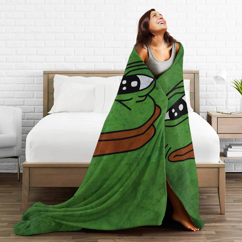 Sad P-Pepe Frog Meme Flannel Blanket Winter  Soft Throw Blanket for Children Living Room Novelty Bedspread Sofa Bed Cover