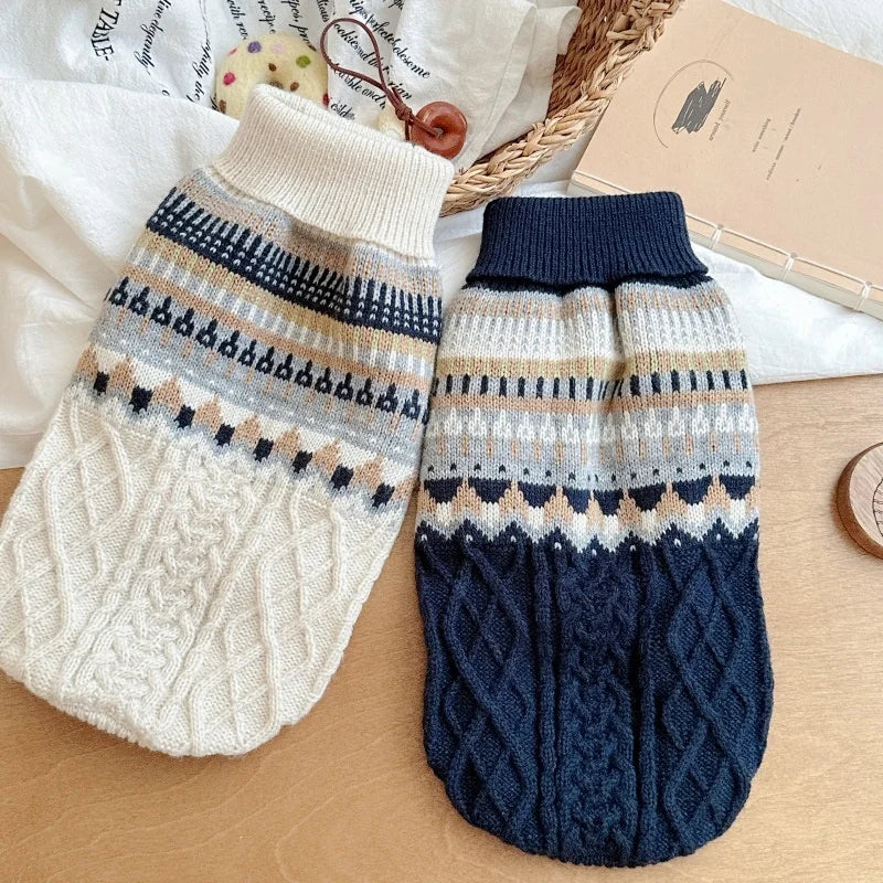 Fashion New Dog Sweater Warm Soft Dog Clothes Winter Puppy Knitted Turtleneck Retro Cat Sweater Pet Pullovers Schnauzer Outfits