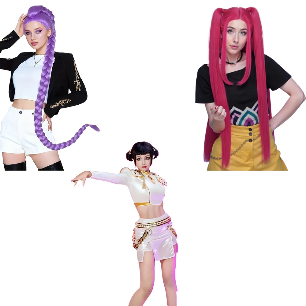 High-Quality Anime Rumi Mila Zoe Cosplay Synthetic Hair - Purple, Black Suitable For Women'S Daily Party Heat Resistant Wig