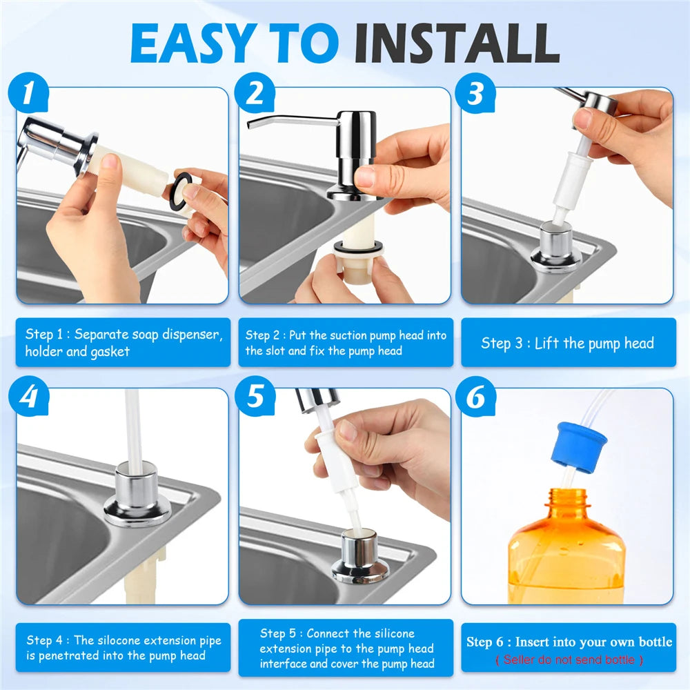 Useful Kitchen Sink Liquid Soap Dispenser With Soft Tube Stainless Steel Pump Household Manual Tools