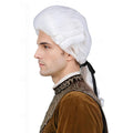 HAIRJOY Synthetic Hair Mens Judge Colonial Wig Long Blonde Powdered Wavy Wig Costume Cosplay Party White Wigs(no glasses)
