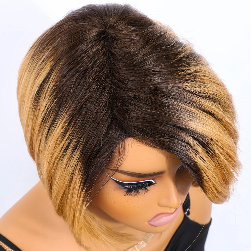 Lekker Blonde Short Pixie Cut Side Part Straight Bob 100% Human Hair Wig For Women Brazilian Remy Hair Color Full Machine Made