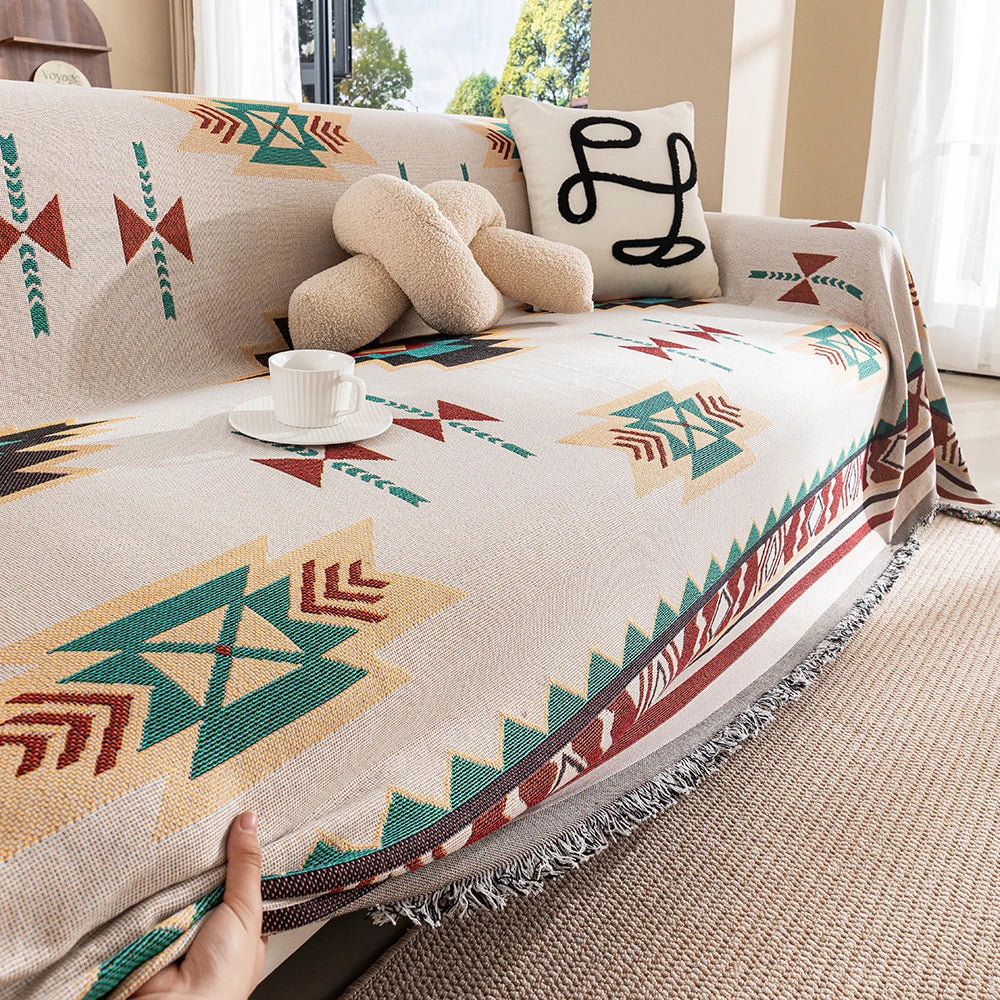 A geometric pattern sofa parabolic cover - reversible soft sofa blanket - Bohemian sofa cover - pet and child decoration oversiz