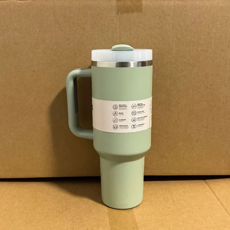 Stainless Steel Car Cup New 40oz Large Capacity Water Cup with Handle and Straw Double-walled Insulated Travel Mug Holiday Gifts
