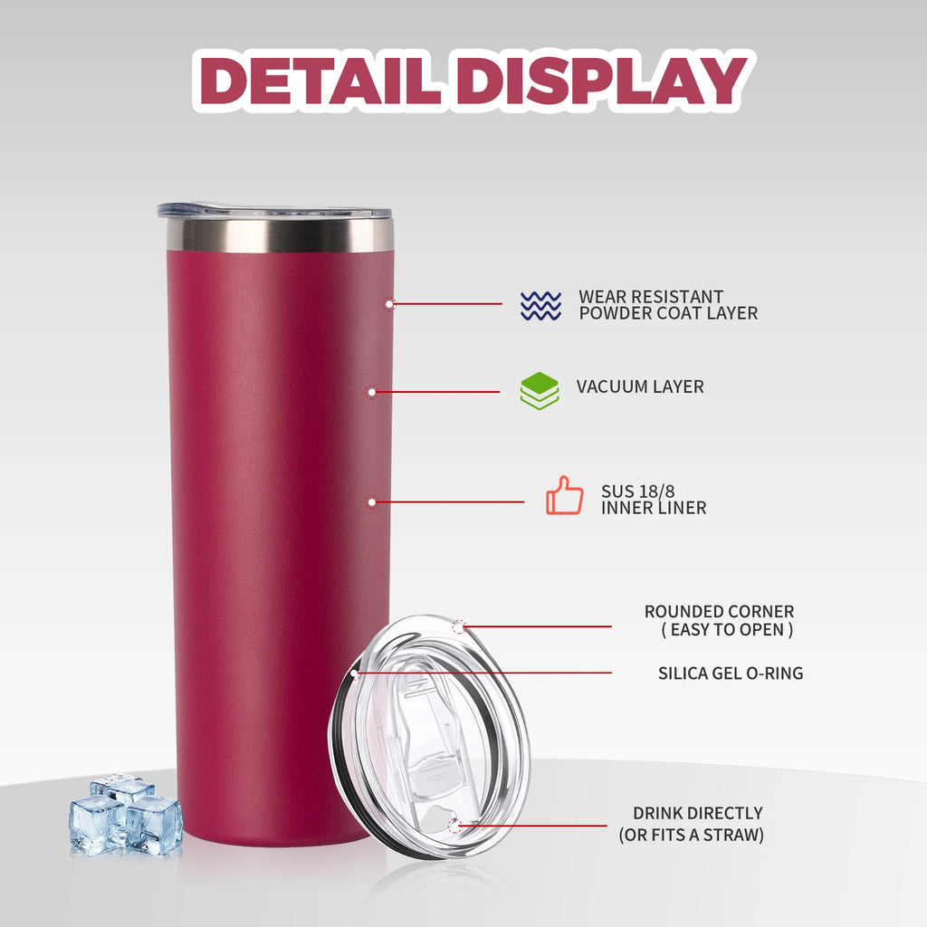 WATERSY 20oz Tumbler with Straw 590ml Stainless Steel Insulated Thermal Mug Double Vacuum Coffee Cup Keep Cold 12H