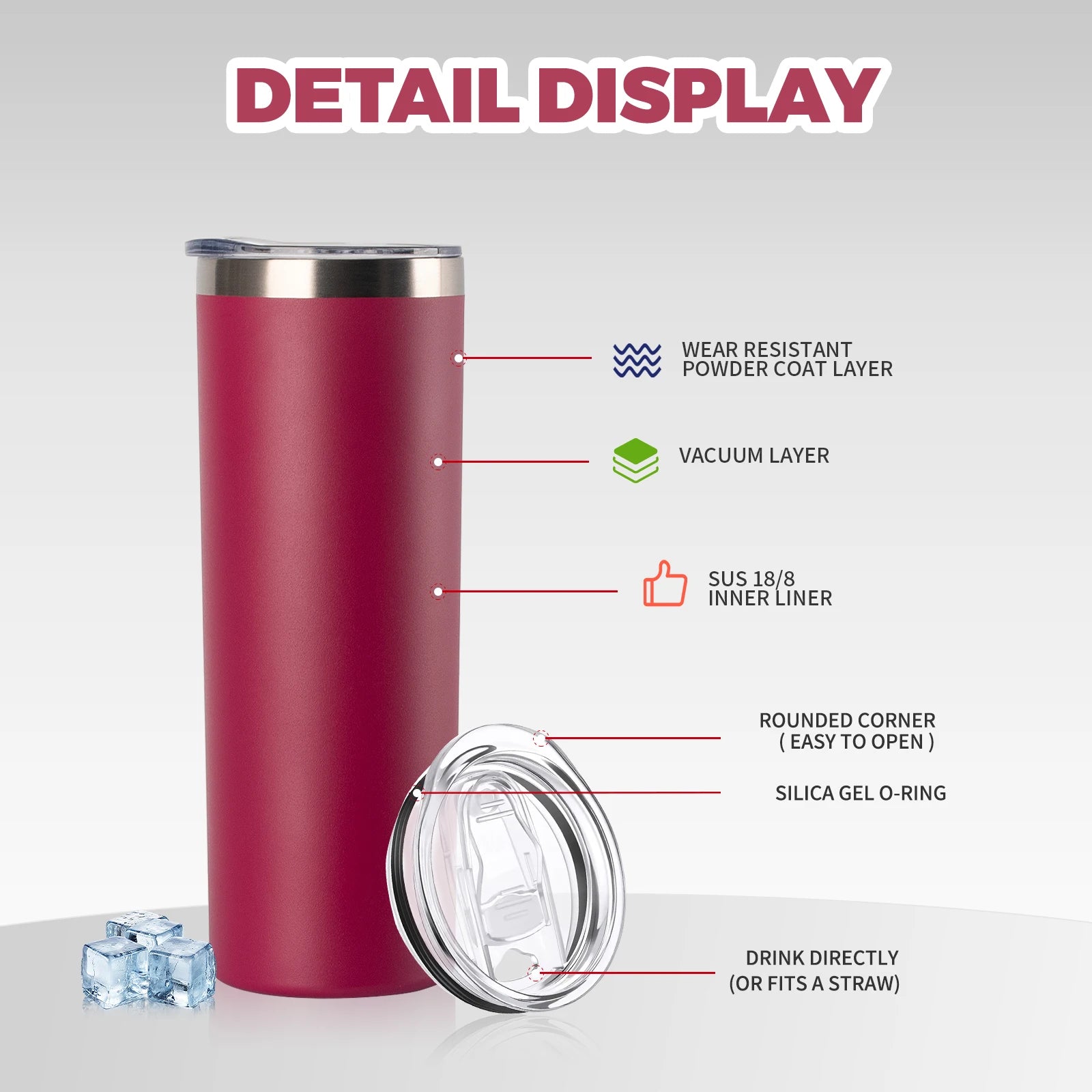 WATERSY 20oz Tumbler with Straw 590ml Stainless Steel Insulated Thermal Mug Double Vacuum Coffee Cup Keep Cold 12H