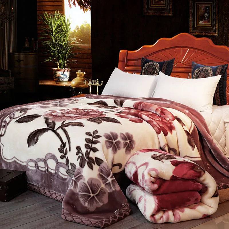 Korean Style Winter Raschel Mink Blankets Soft Warm Fluffy Double Layer Thick Weighted Blanket Winter Bedspread Plaid Blanket