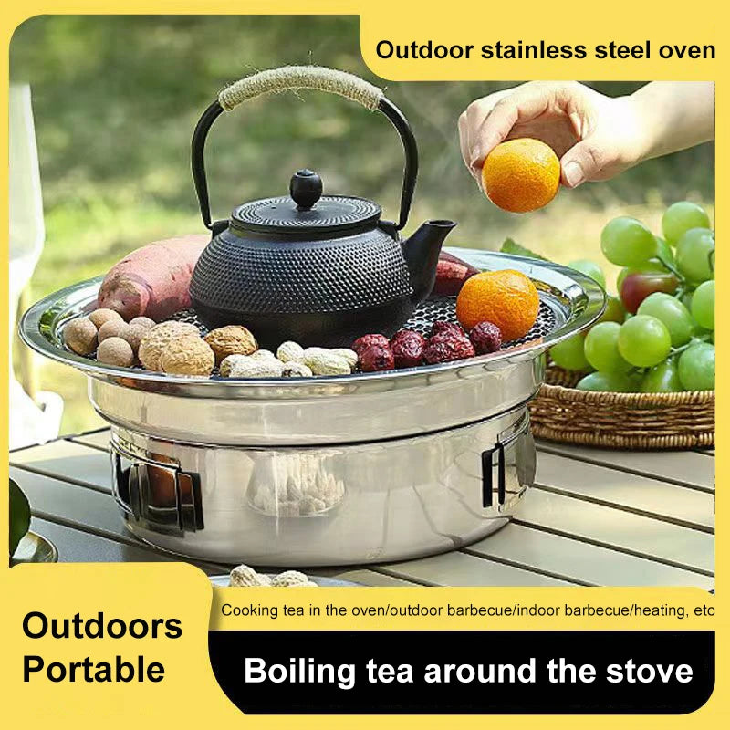 Barbecue Stove Stainless Steel Multi-purpose Barbecue Grill Round Portable Stove for Home Outdoor Camping Family Gathering