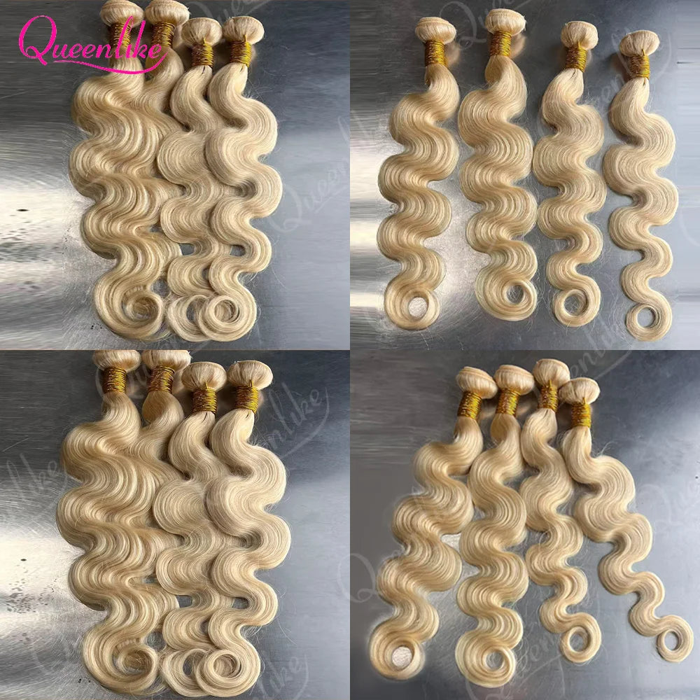 Queenlike 613 Blondes Hiar Extension Brazilian Hair Weave Bundles 12A Human Hair Body Wave Bundles 1/3/4 Bundles 24 24 24 INCH