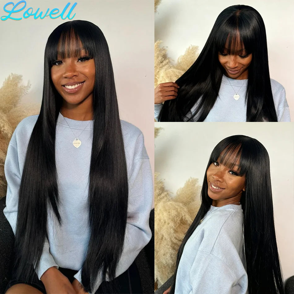 Bone Straight Human Hair Wig With Bangs 220 Density 30 Inch Brazilian 3x1 hd Lace Wigs Glueless Wig Human Hair Natural Baby Hair