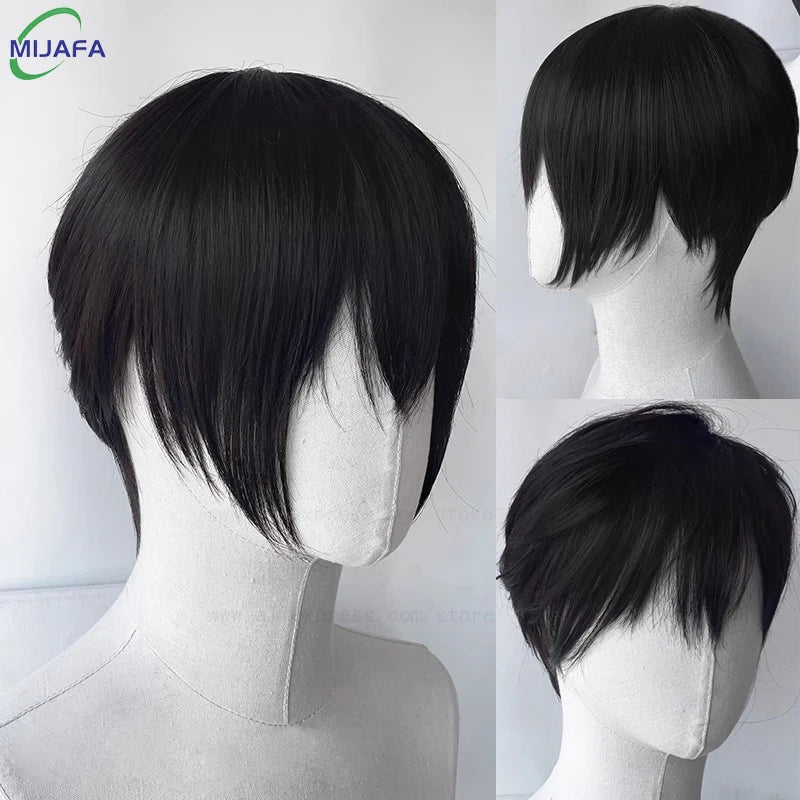Anime Tobio Kageyama Cosplay Wig Teenager Short Black Layered Texture Cut Heat Resistant Synthetic Hair Younger Wigs + Wig Cap
