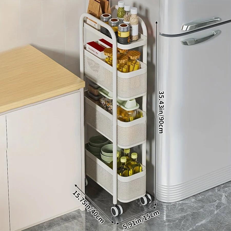 1 Multi-Tier Rolling Storage Trolley with Wheels | Kitchen Pantry Multi-Functional Trolley, Kitchen Storage Basket, Bathroom