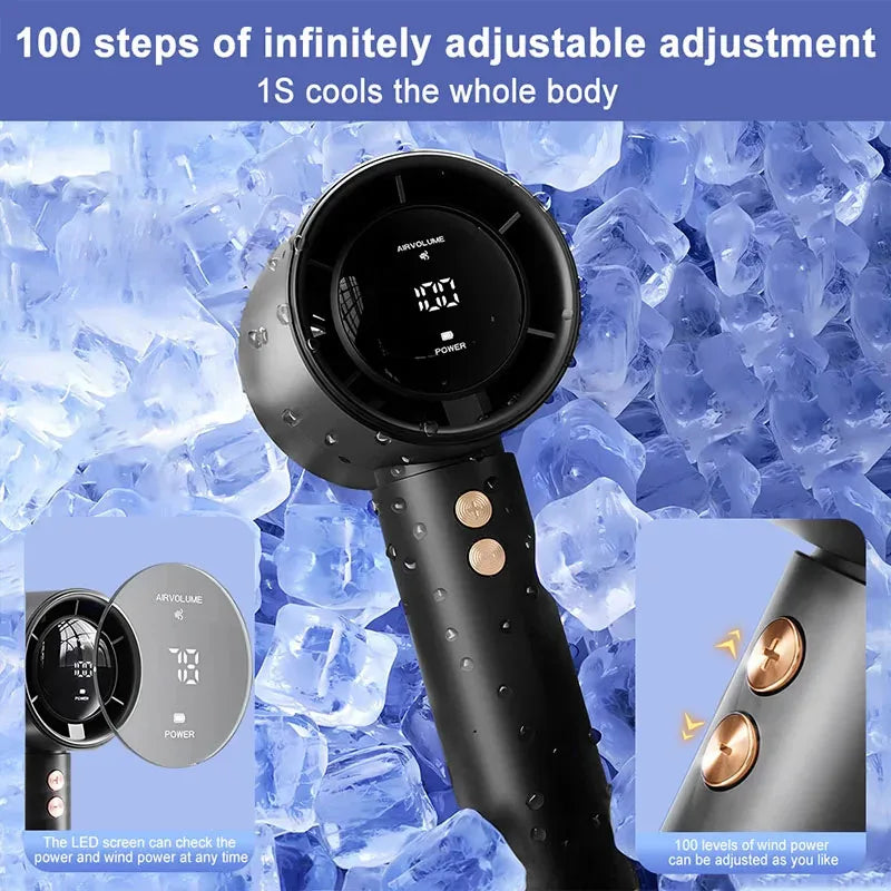 Portable Handheld Turbo Fan Mini 100 Speed Adjustment High Speed Air Cooler for Home Travel Outdoor Camping