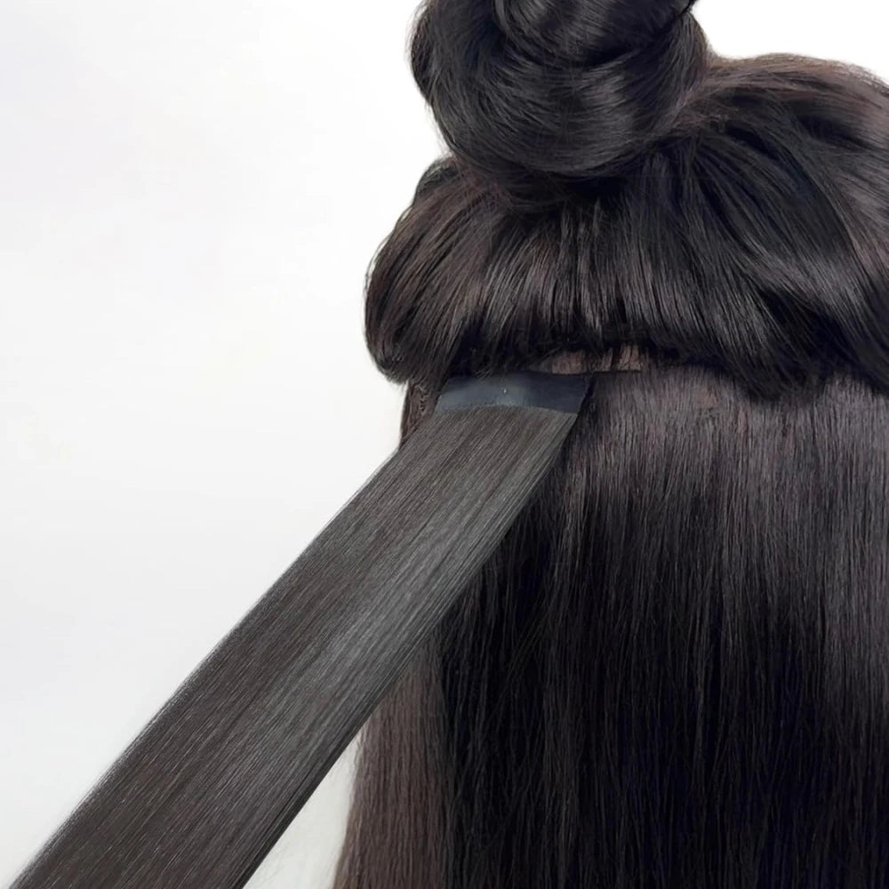 Tape In Hair Extensions Remy Human Hair 24 Inch Straight Human Hair Extensions Natural Invisible Seamless Tape Hair Extensions
