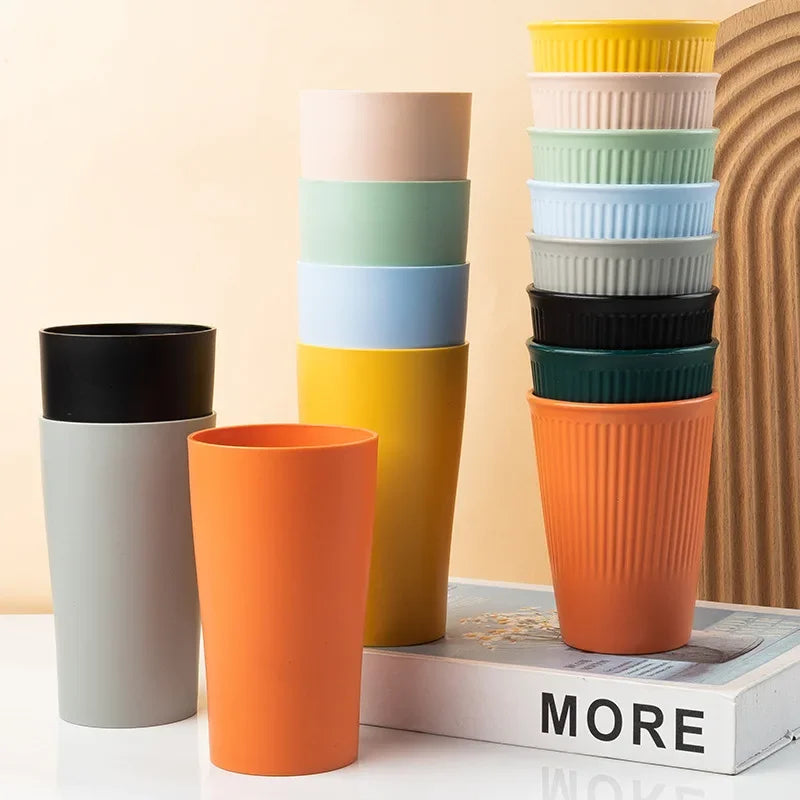 Eco-Friendly Wheat Straw 6Pcs/Set Unbreakable Multi-Purpose Drinking Cups Biodegradable Round Toothbrush Cup BPA-Free