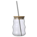 500ml Glass Tumblers Cups With Straw Mason Jar Clear Juice Coffee Milk Cup With Bamboo Lids Drinkware Stripe Beer Mug