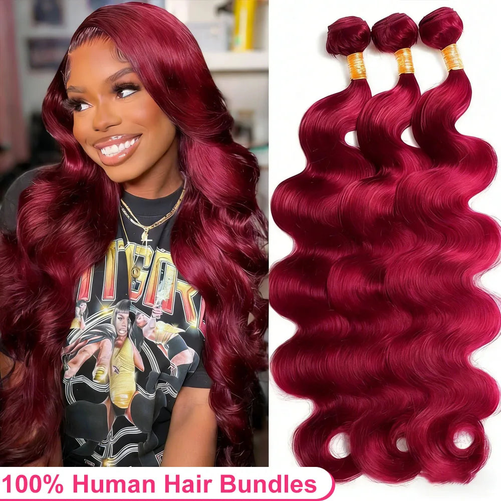 30 40 Inch 99j Body Wave Bundles Human Hair Burgundy 3 4 Bundles Raw Hair 100% Unprocessed Raw Hair Real  Human Hair Extensions