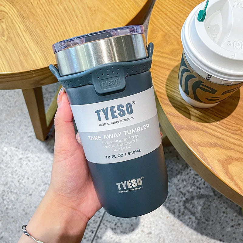 Tyeso 550/710ML Stainless Steel Coffee Mug With Straw Car Water Bottle Vacuum Flask Tumbler Insulated Cup Double Thermos Bottle