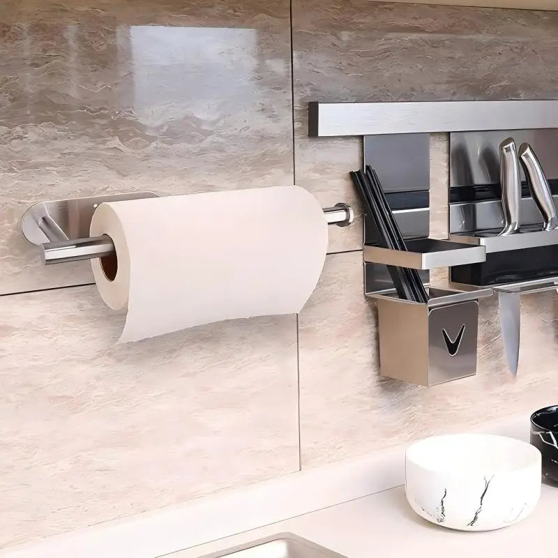Stainless Steel Kitchen Organizer Paper Hanger For Kitchen Adhesive Under Cabinet Wall Mount Paper Towel Holder SUS304