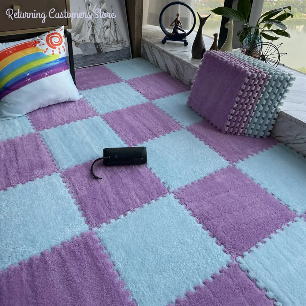 5pc Soft Plush Children Kids Rug Play Mat Puzzle Carpet Warm Playmat Interlocking Exercise Tiles Floor Carpet Decoration Mat