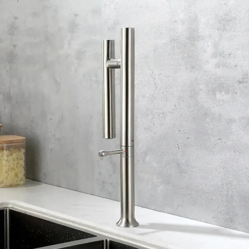 304 Stainless Steel Kitchen Sink Faucet Mixer Water Cold Hot Taps Single Handle 360 Rotation Ceramic Valve Folding with Hose