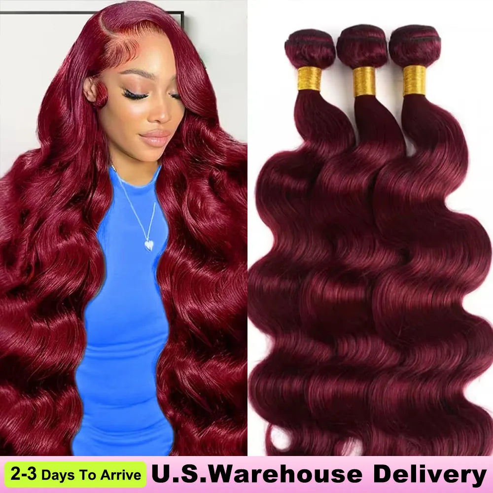 30 40 Inch 99j Body Wave Bundles Human Hair Burgundy 3 4 Bundles Raw Hair 100% Unprocessed Raw Hair Real  Human Hair Extensions