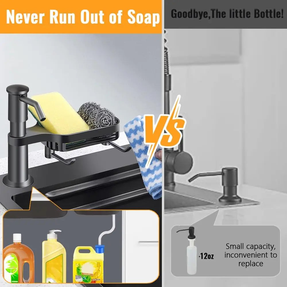 Dish Soap Dispenser for Kitchen Sink Dispenser Countertop Soap Dispenser Pump with Storage Rack  Extension Tube kit, Under Sink