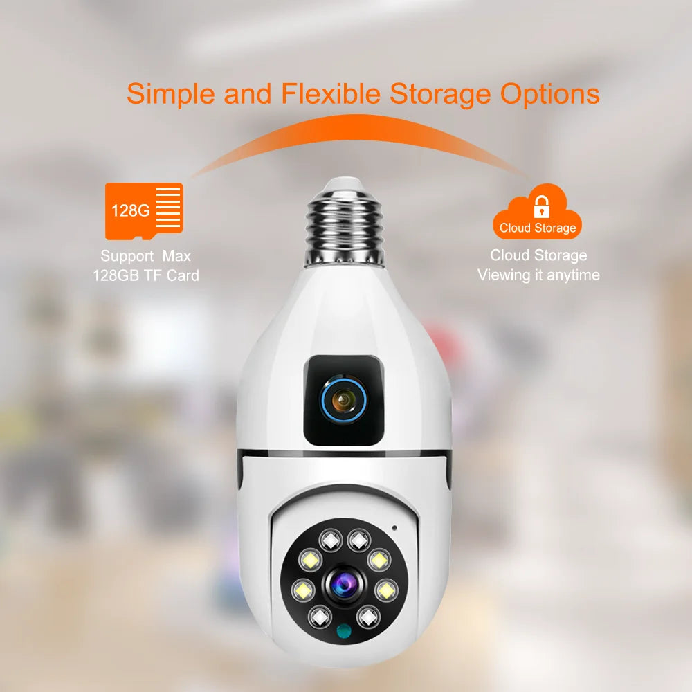 V380 Pro Dual Lens Dual Screen E27 Bulb Camera Smart Home Security Pet Monitor CCTV Wireless Indoor Camera Baby Monitor