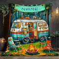 Personalized Vintage Camper Van Blanket Custom Name Cozy Flannel All-Season Bedspread Suitable for Sofa, Bed, Camping & Travel