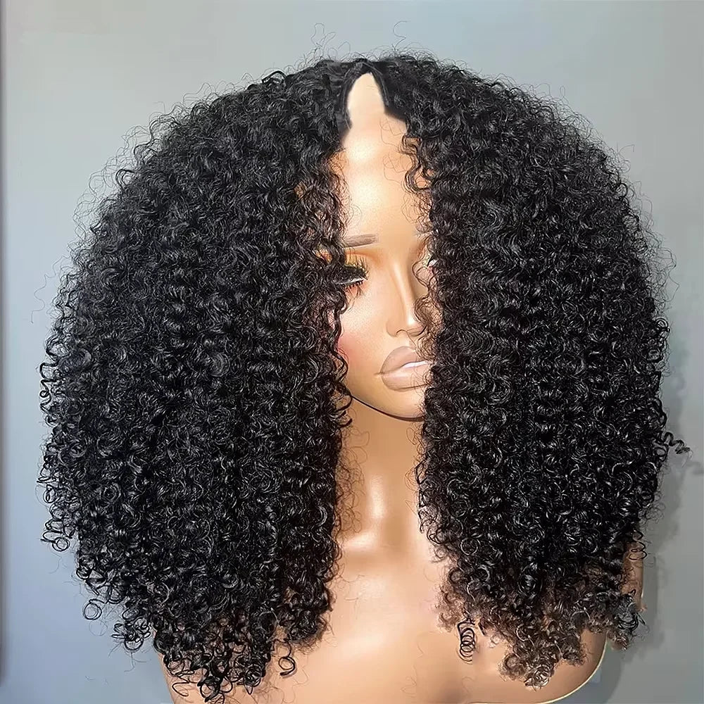 200% Drawstring V Part Wig Burmese Curly 100% Human Hair No Leave Out Thin Part Beginner Friendly Glueless Wear Go Wig For Women
