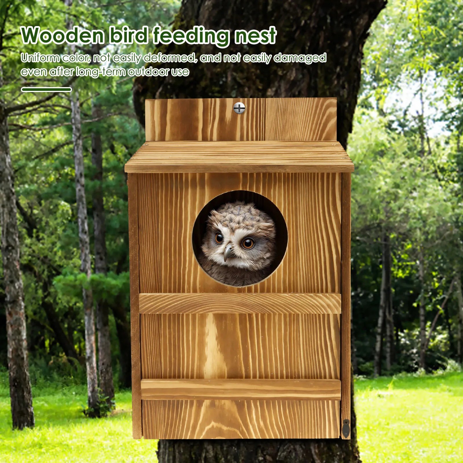 Wood Bird House Circular Opening Owl House Large Size Nest Birds Breeding Box Hanging Pet Accessories Home Balcony Decoration