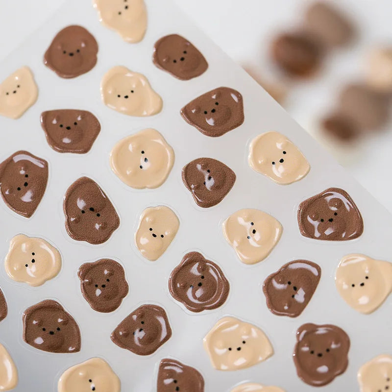High-quality white and brown bear 3D nail art stickers, a set of 5D colorful butterfly nail decals