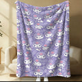 Kuromi Allover Print Flannel Blanket Lavender Purple Kawaii Pattern Soft Plush Throw for Bed Sofa Sanrio Character All Season