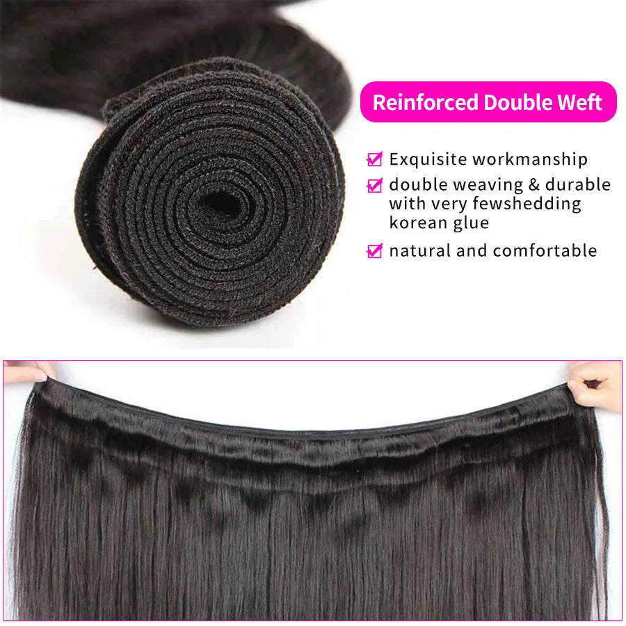 Natural Black Straight Human Hair Bundles 100% Remy Virgin Hair Extensions 1/3/4 PCS Brazilian Hair Weave Bundles 14-30 Inches