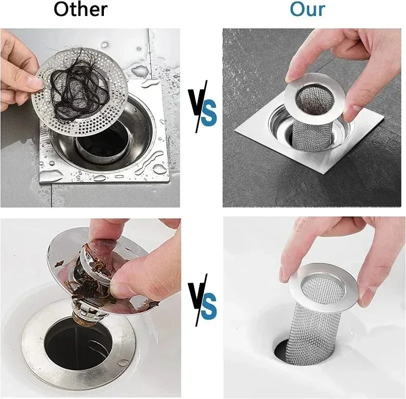 Mesh Sink Filter Stainless Steel Floor Drain Strainers Kitchen Bathroom Bathtub Anti-clog Hair Catcher Leakproof Net Strainer