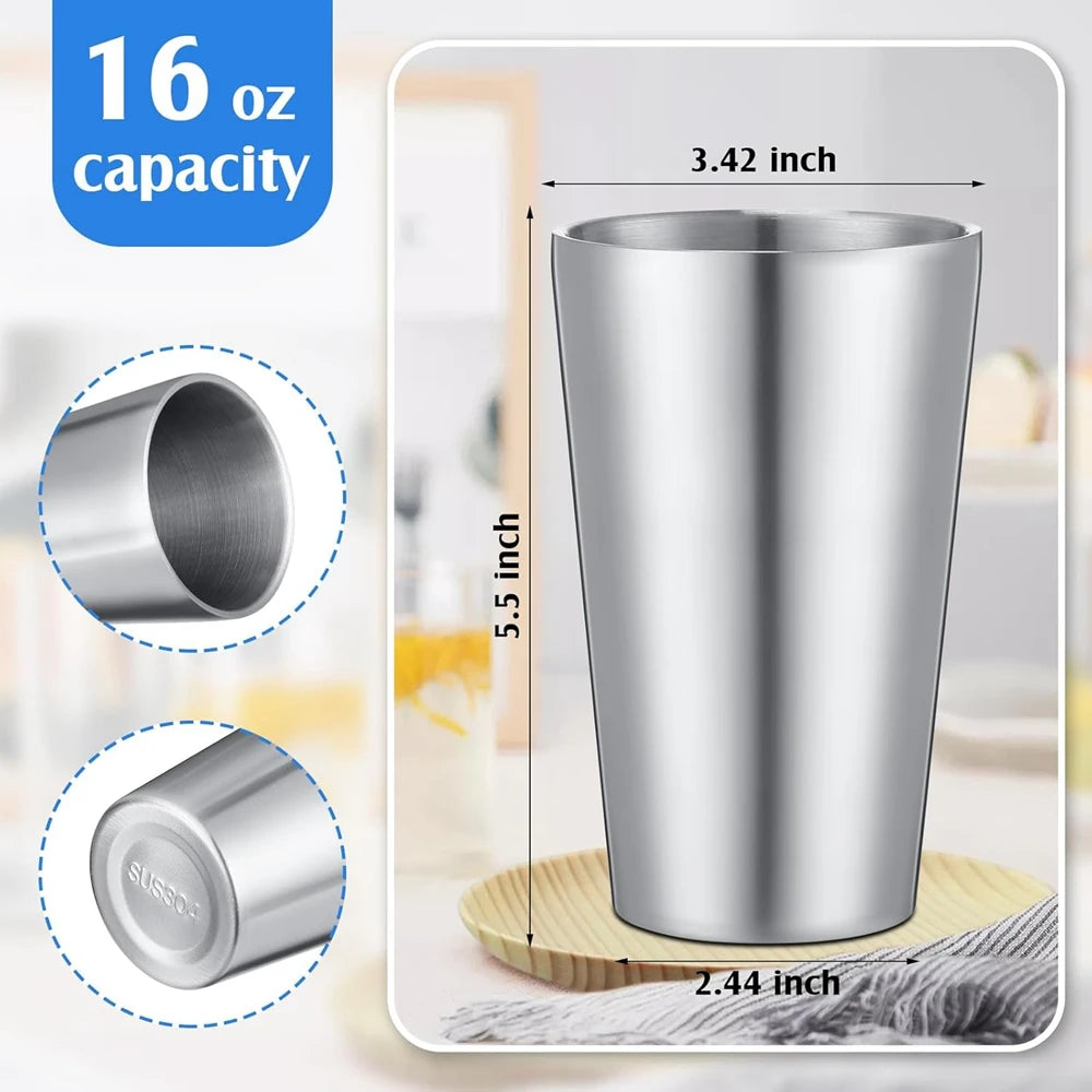 2 Pack Stainless Steel Cups 16oz Tumbler Stackable Double Wall Insulated Metal Drinking Glasses Home Office Party Camping