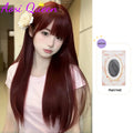 Long Silky Straight Synthetic Wigs with Bangs Beige Gold Cosplay Party Lolita Hair Wigs for Women Natural Heat Resistant Wig