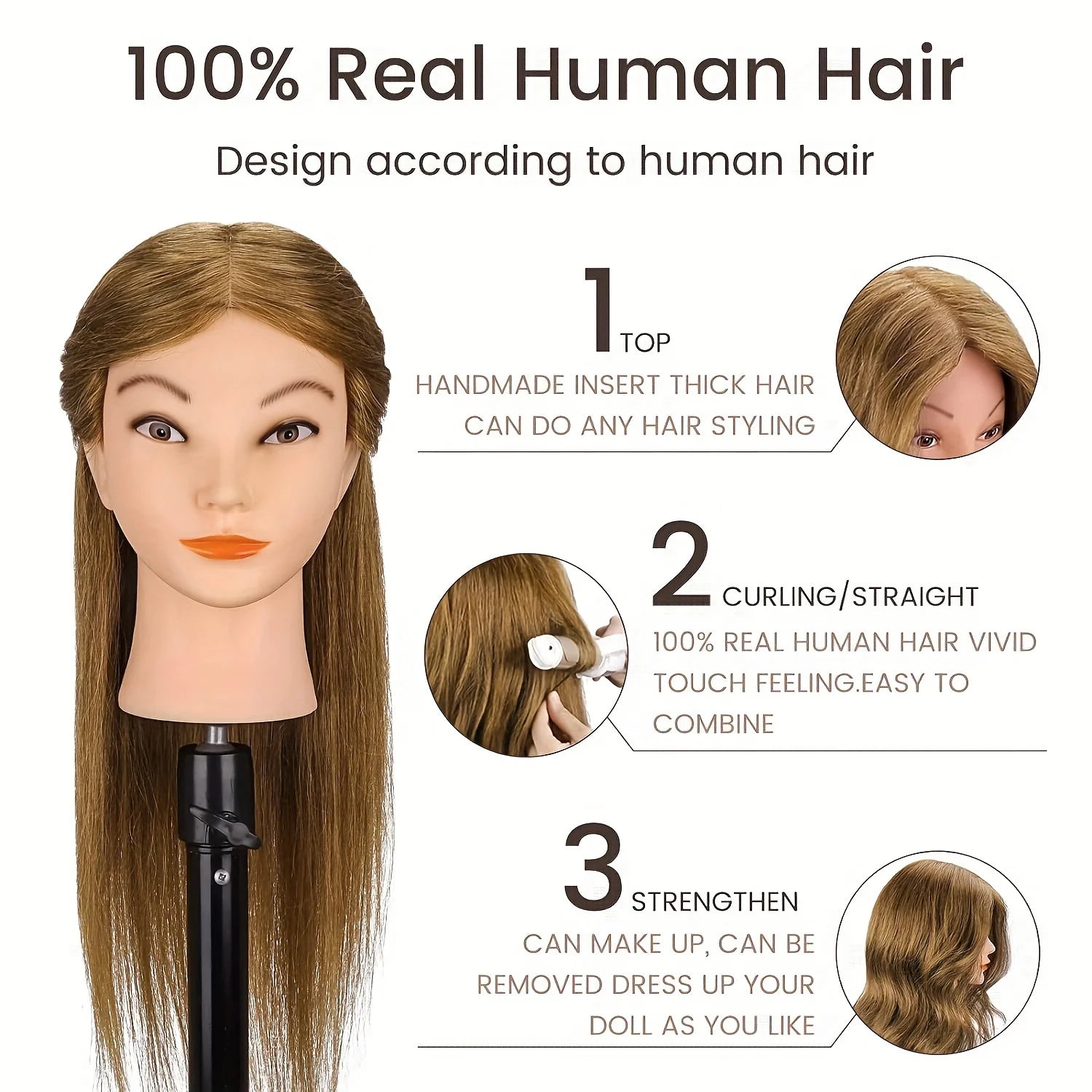 Mannequin Head Human Hair 100% Real Hair Mannequin Head For Beginners Hairdresser Manikin Doll HeadFor Hair Styling And Practice