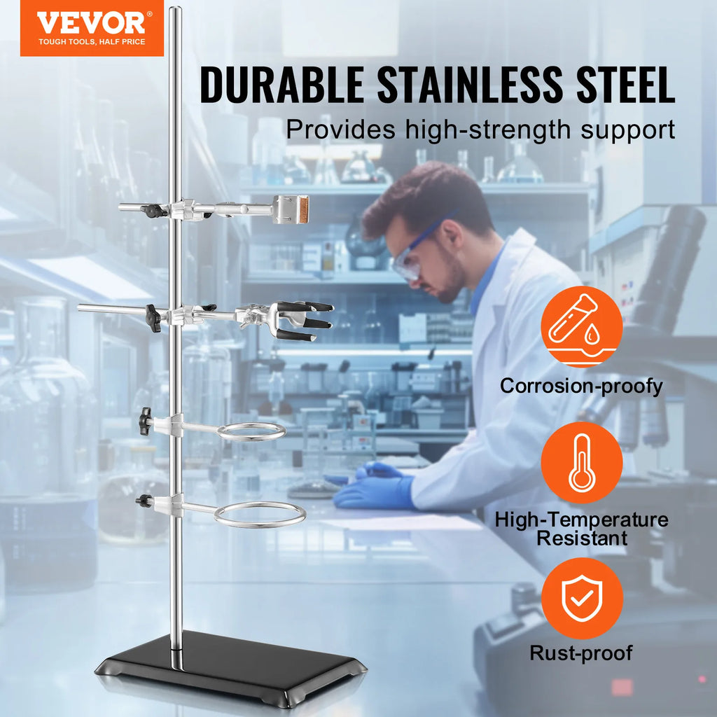 SucceBuy Lab Stand Support Laboratory Retort 2 Sets Steel Lab Stand 23.6" Rod Includes Flask Clamps Burette Clamps&Cross Clamps
